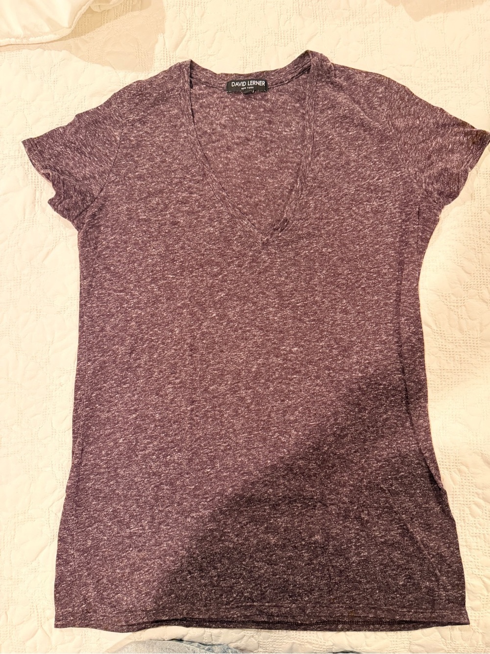 David Lerner Heathered Plum V-Neck Short Sleeve Tee